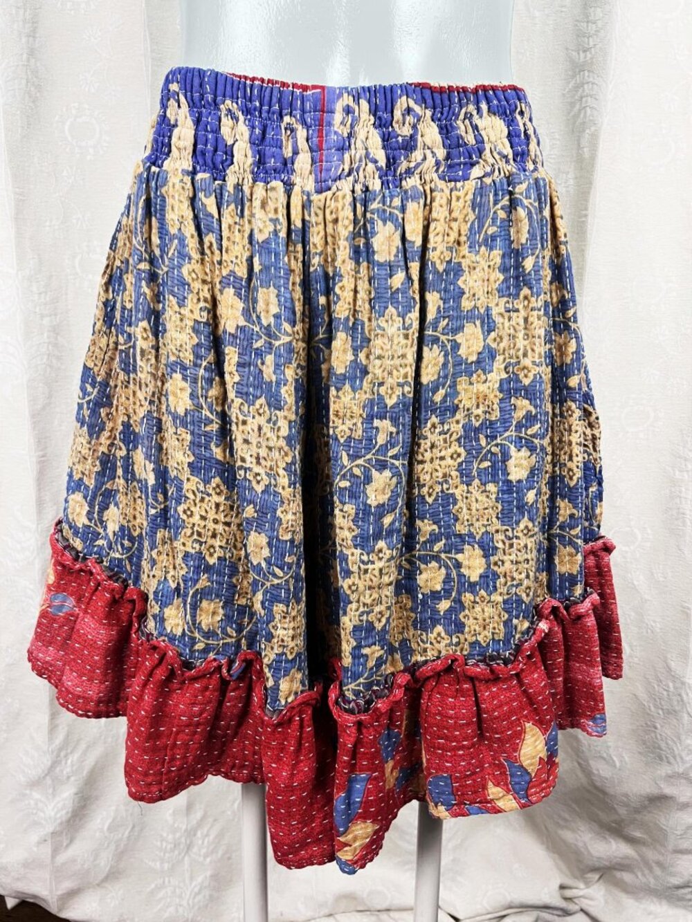 Kantha Bae S-3X patchwork ruffle wide-leg shorts bloomers boho cotton sari OS